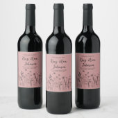 Wildflower Memorial Wine Label on Dusty Rose Wijn Etiket (Flessen)