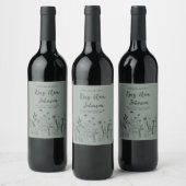 Wildflower Memorial Wine Label on Sage Green Wijn Etiket (Flessen)