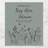 Wildflower Memorial Wine Label on Sage Green Wijn Etiket (Enkel label)