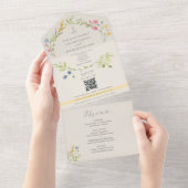 Wildflower Menu Ivory Wedding All In One Uitnodiging (Afscheurbaar)