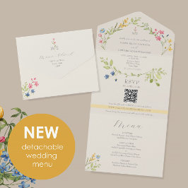 Wildflower Menu Ivory Wedding All In One Uitnodiging