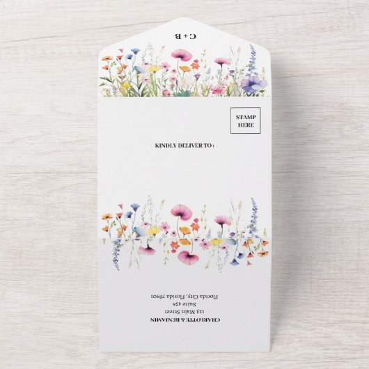 Wildflower Menu Keuze Repetitie Diner All In One Uitnodiging (Buitenkant)