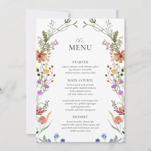 Wildflower Menukaart Sjabloon, Tuinfeest bruids sh Kaart (Voorkant)