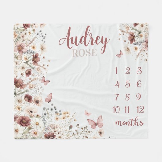 Wildflower Milestone Blanket Baby Girl Month BlanK Fleece Deken (Voorkant (Horizontaal))