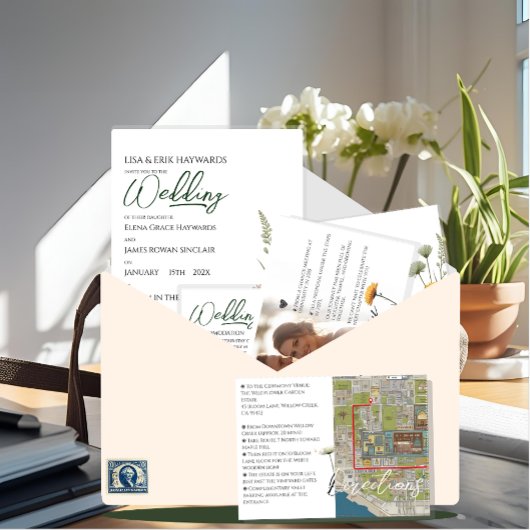 Wildflower Minimal 50 gasten DIY Budget Wedding Drieluik Uitnodiging
