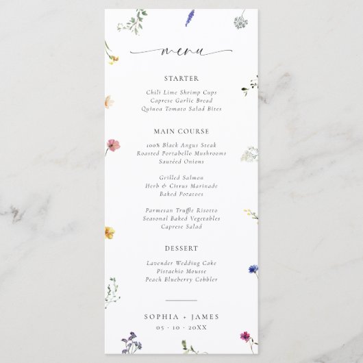 Wildflower minimale bruiloft menu (Voorkant)