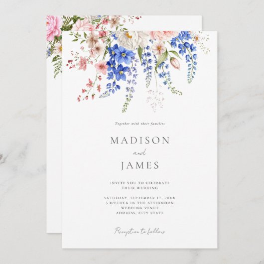 Wildflower Minimalist Boho Floral Wedding Kaart (Voorkant / Achterkant)