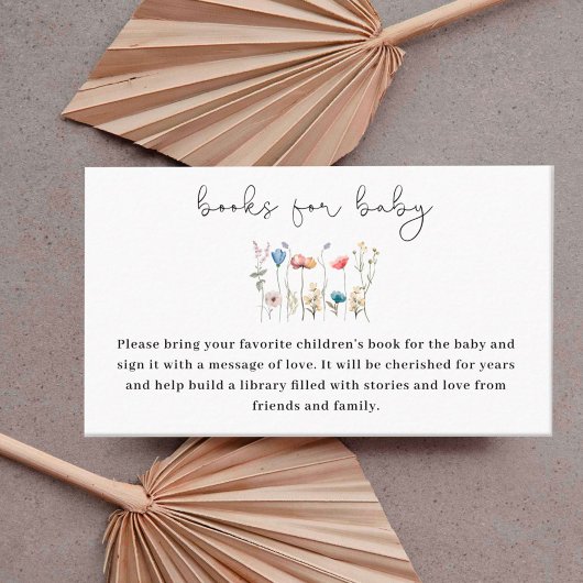 Wildflower Minimalistisch Baby shower Boek voor Ba Informatiekaartje