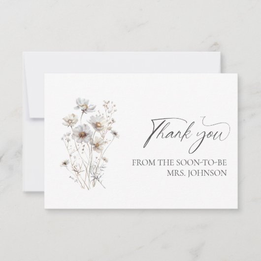 Wildflower minimalistisch bruids douche dank u bedankkaart (Voorkant)