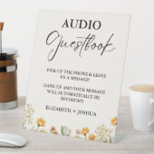 Wildflower minimalistisch zwart audio gastenboek t reclamebord met voetstuk