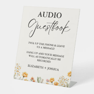 Wildflower minimalistisch zwart audio gastenboek t reclamebord met voetstuk