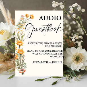 Wildflower minimalistisch zwart audio gastenboek t reclamebord met voetstuk