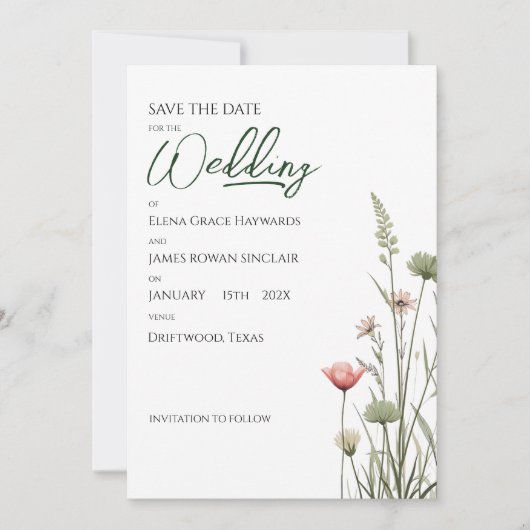 Wildflower Minimalistische Boho Budget Save The Da Kaart (Voorkant)