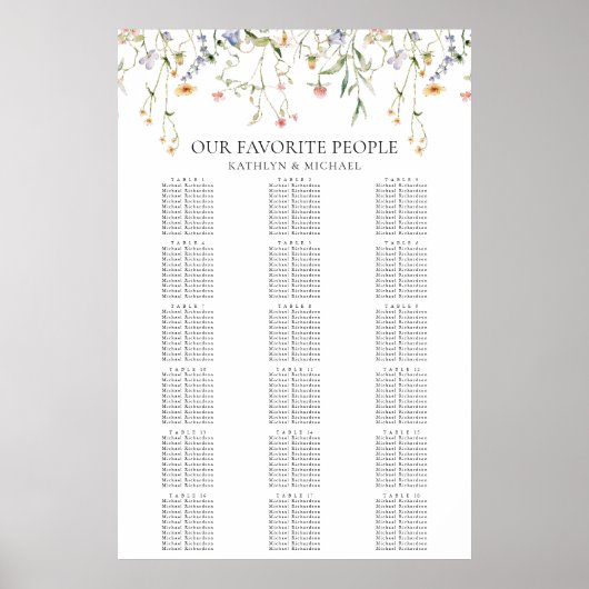 Wildflower minimalistische bruiloft 18 tafelstoele poster (Voorkant)