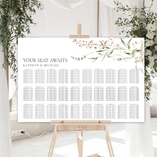 Wildflower minimalistische bruiloft 30 tafel zitpl poster