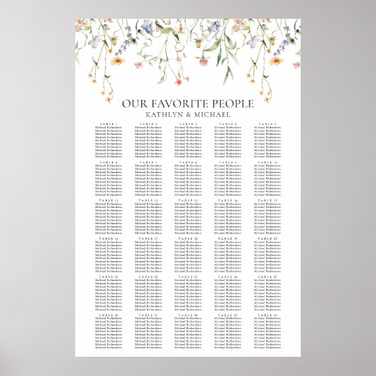 Wildflower minimalistische bruiloft 30 tafel zitpl poster (Voorkant)
