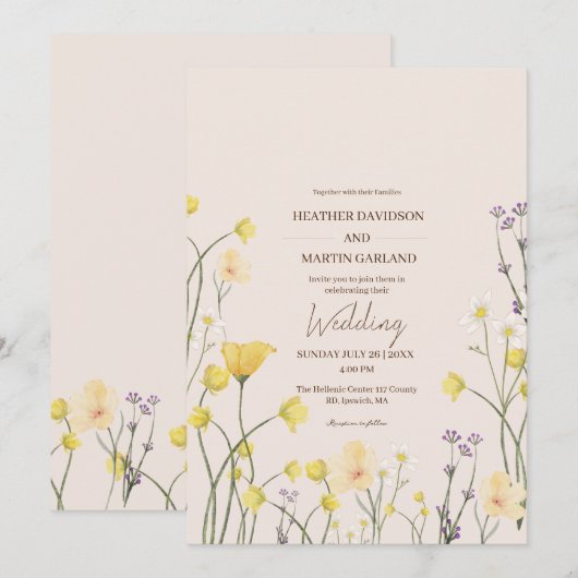 Wildflower minimalistische rustieke tuin bruiloft kaart (Voorkant / Achterkant)
