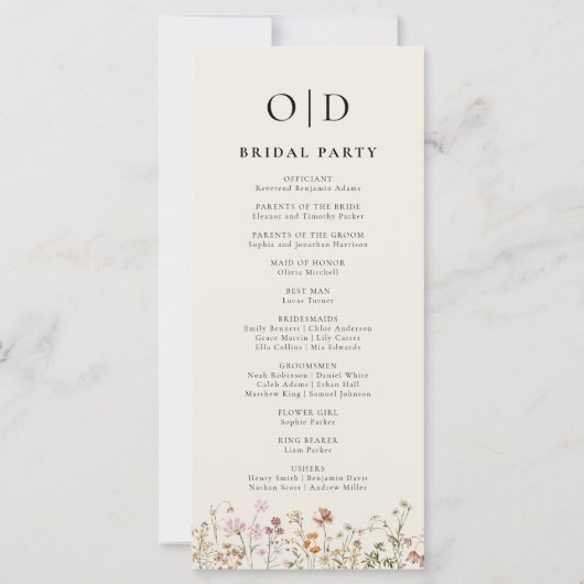 Wildflower Minimalistische Typografie Trouwprogram (Achterkant)