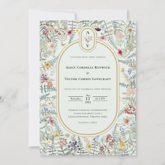  Wildflower Mint Bruiloft Monogram Foto Kaart (Voorkant)