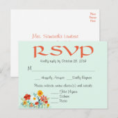Wildflower Mint Floral Wedding RSVP Reactie Uitnodiging Briefkaart (Voorkant / Achterkant)