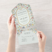 Wildflower Mint Groen Bruiloft Monogram All In One Uitnodiging (Afscheurbaar)