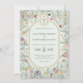 Wildflower Mint Groen Bruiloft Monogram Kaart (Voorkant)