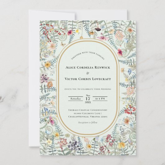 Wildflower Mint Groene Bruiloft Details en Kaart (Voorkant)