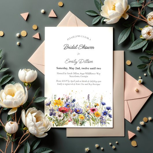 Wildflower Modern Boho Chic Bridal Shower Kaart