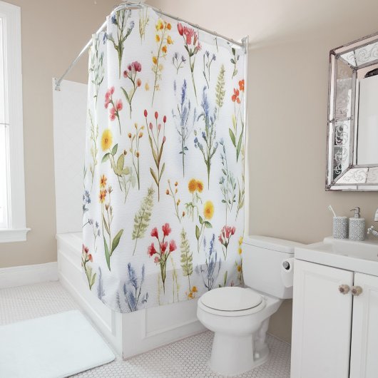 Wildflower Modern Elegant Waterverf Bloemen Douchegordijn