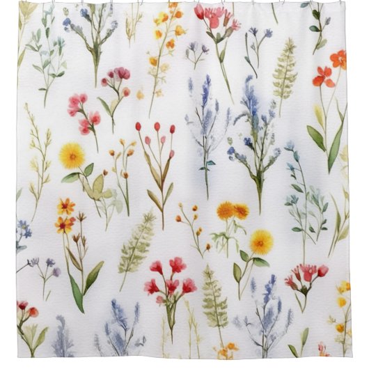 Wildflower Modern Elegant Waterverf Bloemen Douchegordijn (Voorkant)