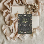 Wildflower Modern Floral Dark Theme Baby shower Kaart