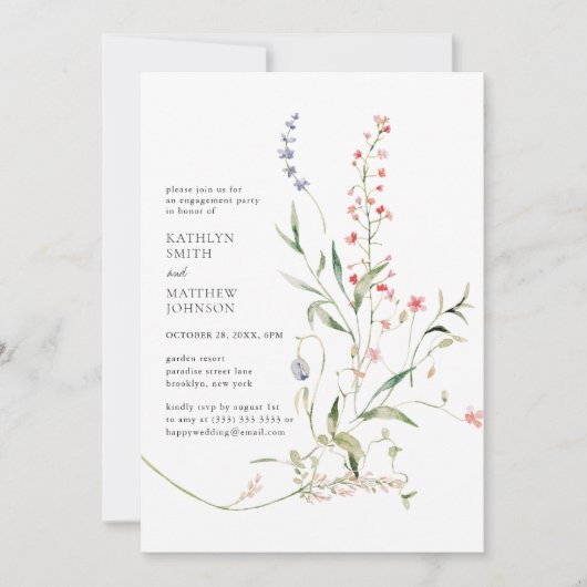 Wildflower Modern Floral Garden Verlovingsfeest Kaart (Voorkant)