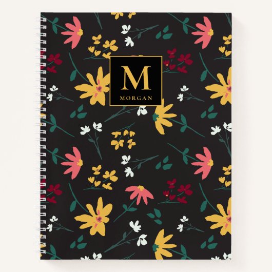 Wildflower Modern Monogram Gepersonaliseerde Bloem Notitieboek (Voorkant)