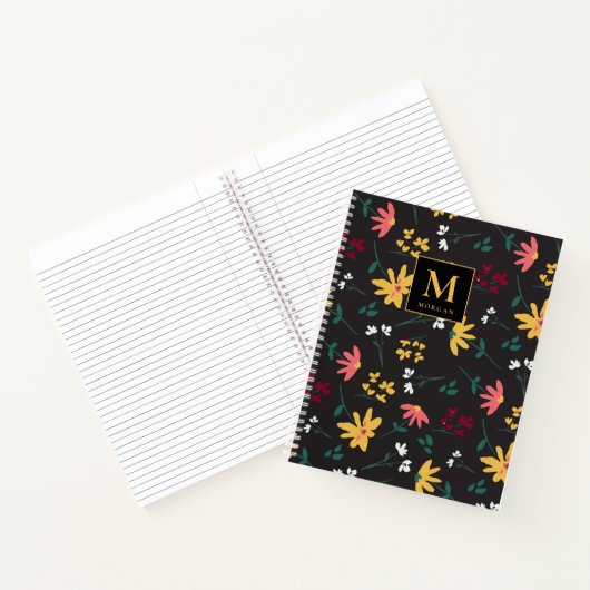Wildflower Modern Monogram Gepersonaliseerde Bloem Notitieboek (Binnen)
