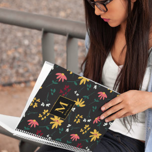 Wildflower Modern Monogram Gepersonaliseerde Bloem Notitieboek