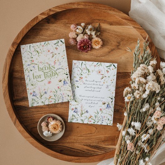 Wildflower Modern Neutral Baby shower Boek Informatiekaartje