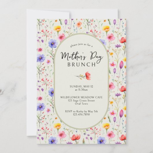 Wildflower Modern Oval Moederdag Brunch Kaart (Voorkant)