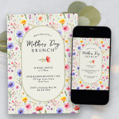 Wildflower Modern Oval Moederdag Brunch Kaart