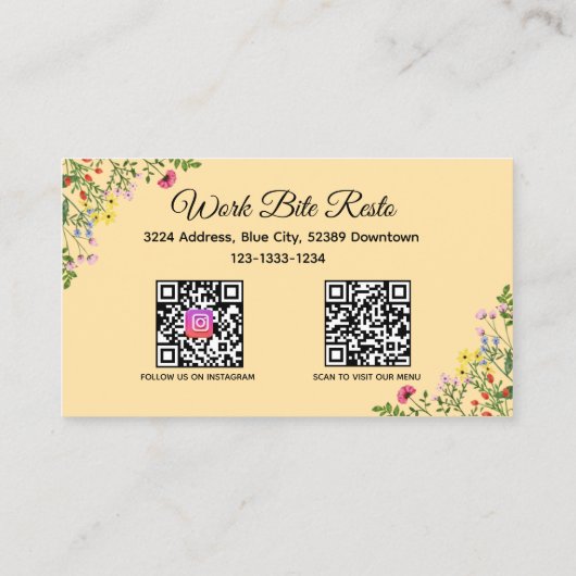 Wildflower Modern Restaurant Qr Code Menu en Kortingskaartje (Achterkant)