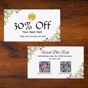 Wildflower Modern Restaurant Qr Code Menu en Kortingskaartje