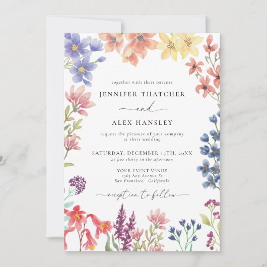 Wildflower Modern Wedding Kaart (Voorkant)