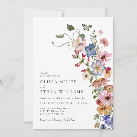 Wildflower Modern Wedding Kaart (Voorkant)