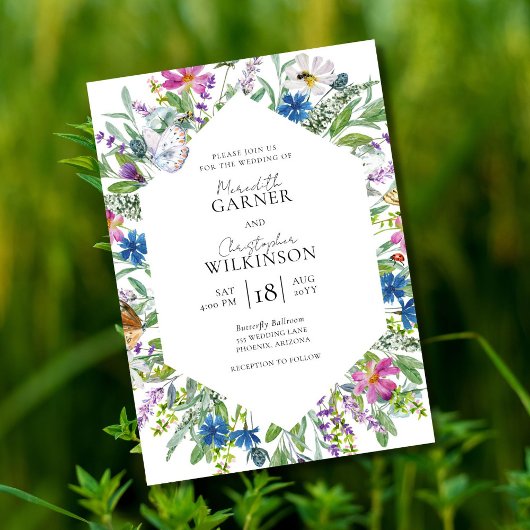 Wildflower moderne foto bruiloft kaart