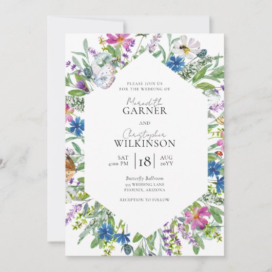 Wildflower moderne foto bruiloft kaart (Voorkant)