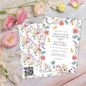 Wildflower Moderne Rustieke Tuin QR Code Huwelijk Kaart