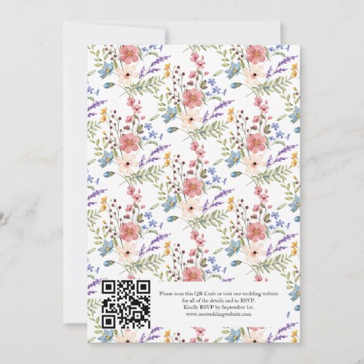 Wildflower Moderne Rustieke Tuin QR Code Huwelijk Kaart (Achterkant)