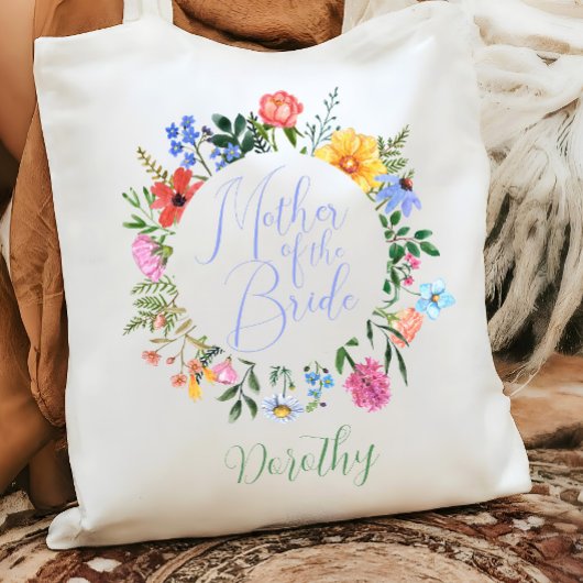 Wildflower moeder van de bruid script bruiloft tote bag