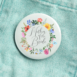 Wildflower Moeder van de Bruid Script Trouw  Ronde Button 3,2 Cm