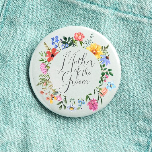 Wildflower Moeder van de Bruidegom Script Bruiloft Ronde Button 3,2 Cm