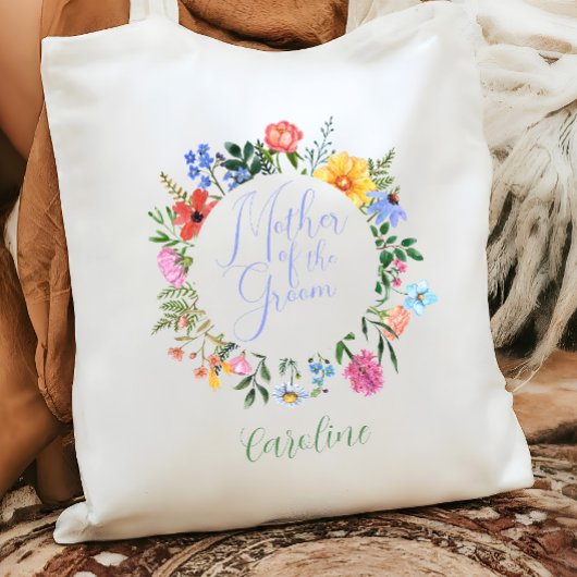 Wildflower moeder van de bruidegom script bruiloft tote bag